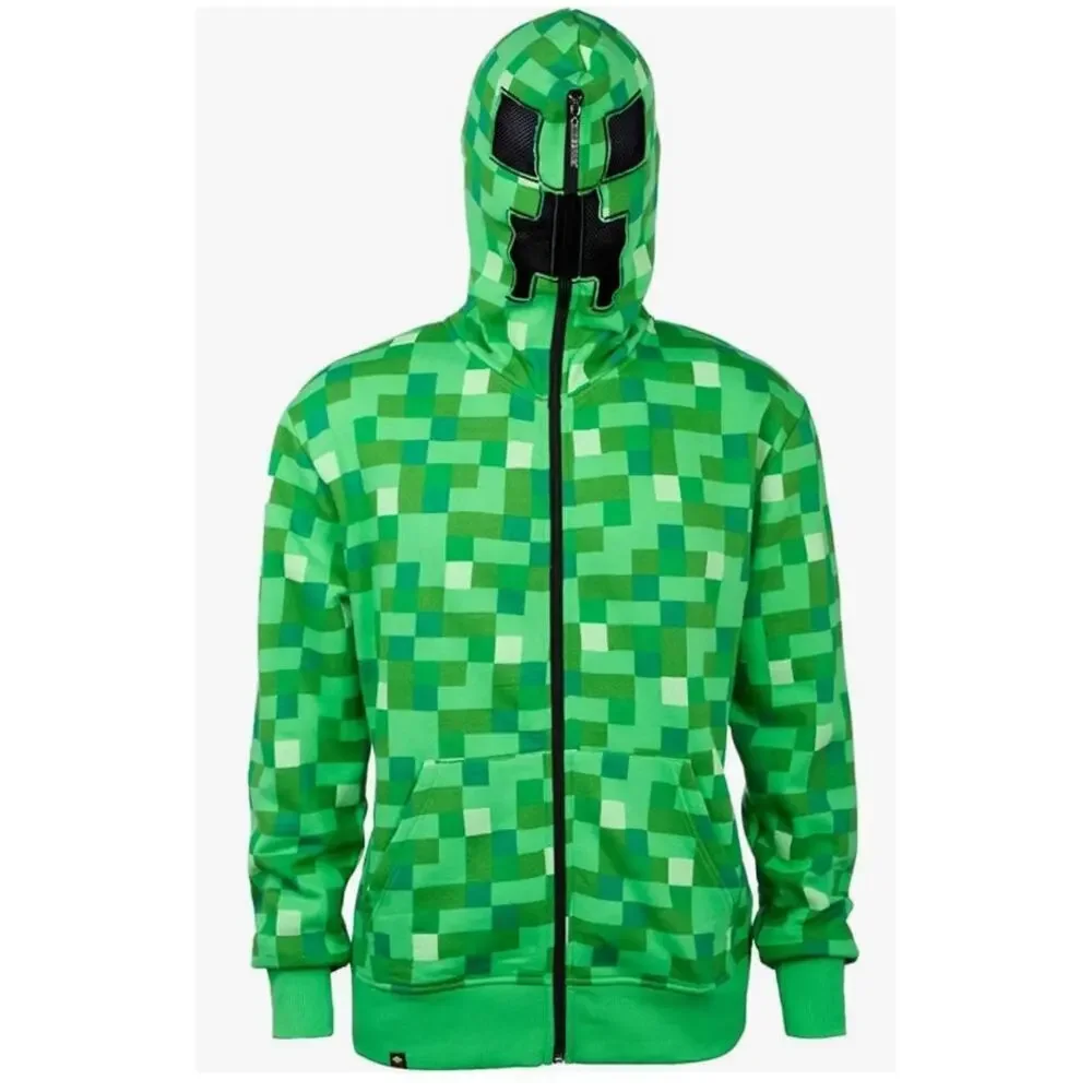 Jinx Minecraft Boys' Green Creeper Block Zip-Up Hoodie with Mask, S